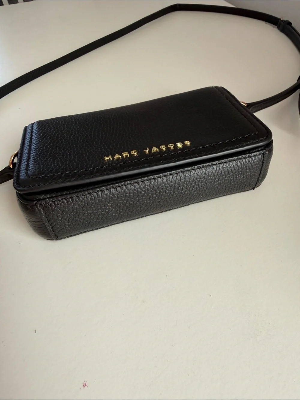 Marc Jacobs Black Pebbled Leather Mini Crossbody with Gold Logo